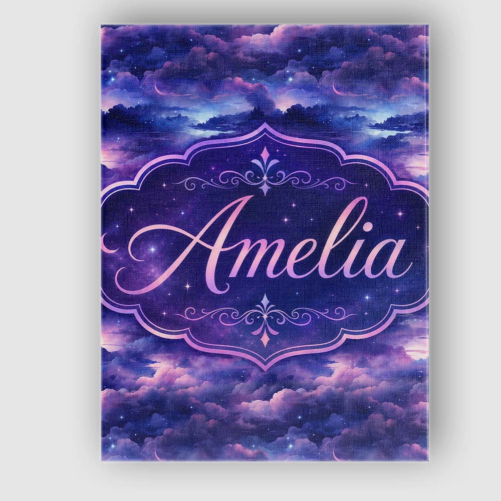 Personalised Name Deep Purple Cosmic Clouds Custom Bespoke Interior Contemporary Canvas Wall Art Print Decor Picture Ready to Hang