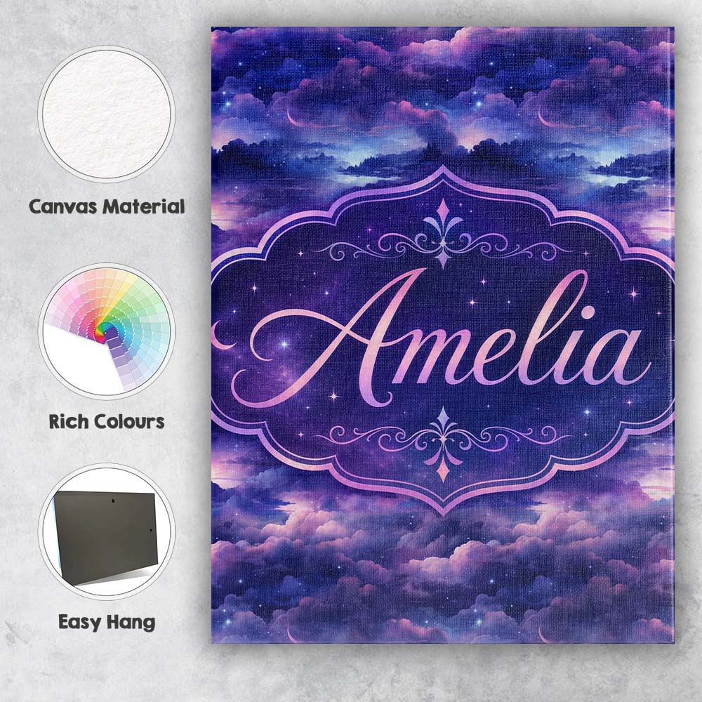 Personalised Name Deep Purple Cosmic Clouds Custom Bespoke Interior Contemporary Canvas Wall Art Print Decor Picture Ready to Hang