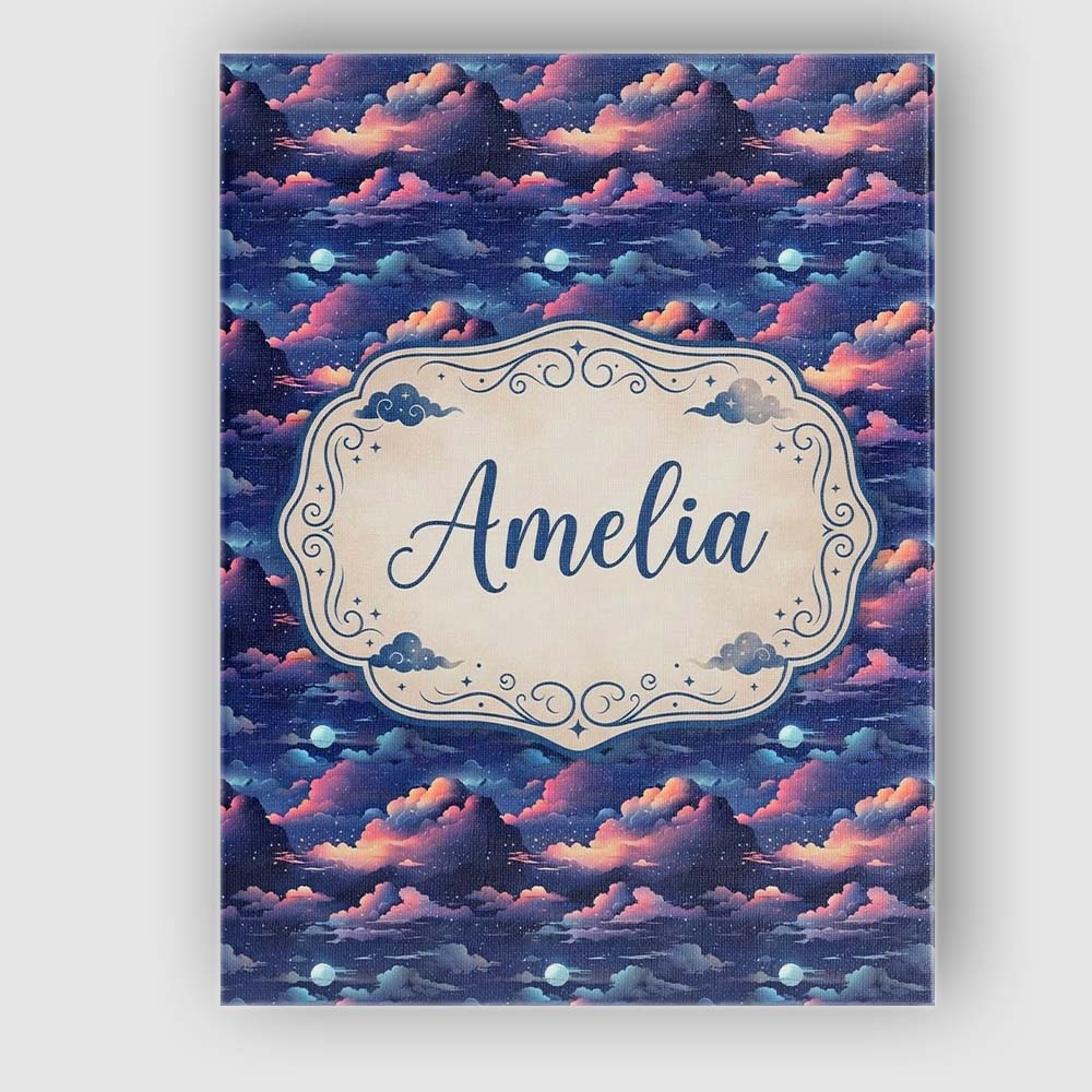 Personalised Name Dark Starry Night Clouds Custom Unique Gift Idea Elegant Feature Canvas Wall Art Print Decor Picture Ready to Hang