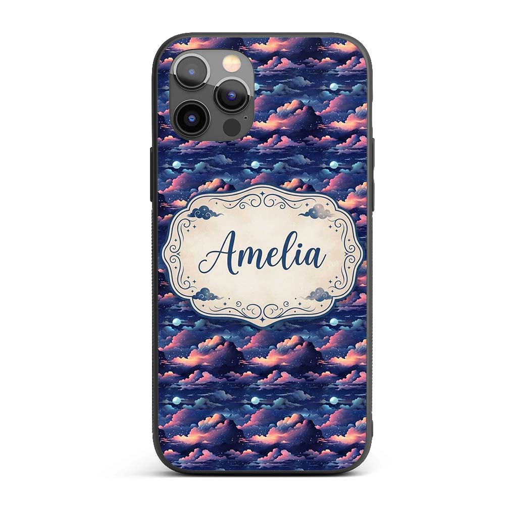 Dark Starry Night Clouds Moon Sky Printed Design Custom Name Protective Phone Case Mobile Cover Durable Everyday Smartphone Shock Resistant