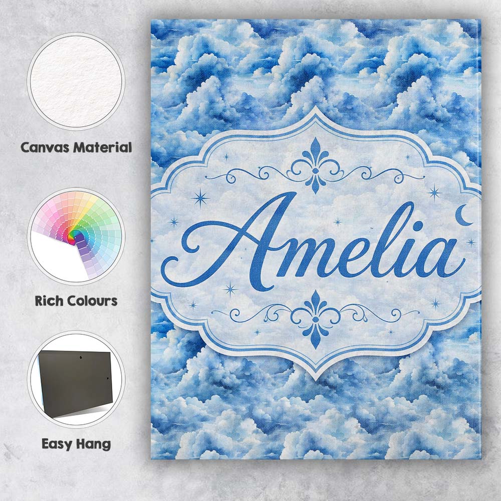 Personalised Name Blue White Realistic Custom Modern Room Accent Elegant Feature Canvas Wall Art Print Decor Picture Ready to Hang