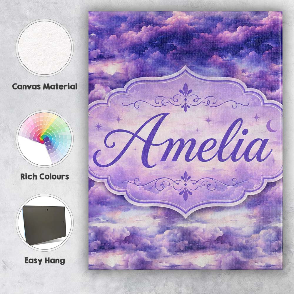Personalised Name Purple Pastel Sunset Custom Modern Room Accent Elegant Feature Canvas Wall Art Print Decor Picture Ready to Hang