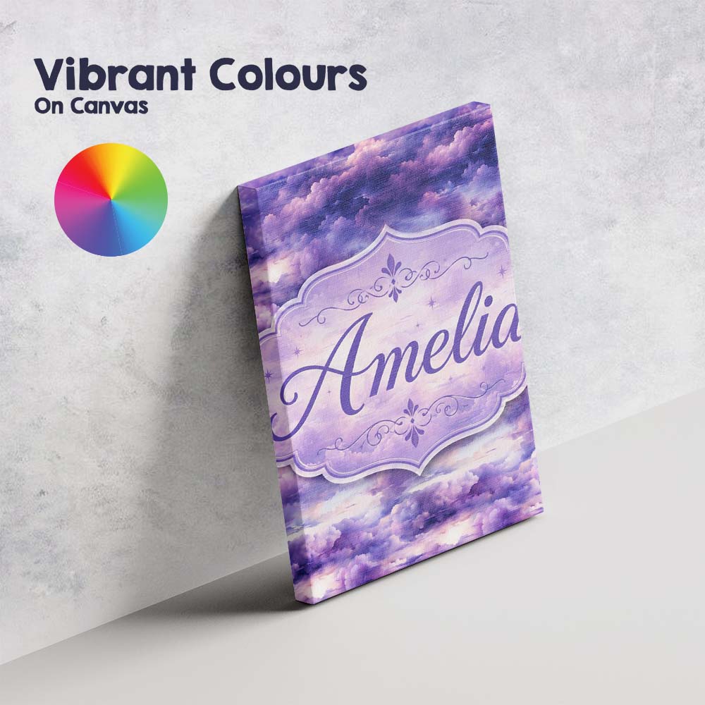 Personalised Name Purple Pastel Sunset Custom Modern Room Accent Elegant Feature Canvas Wall Art Print Decor Picture Ready to Hang