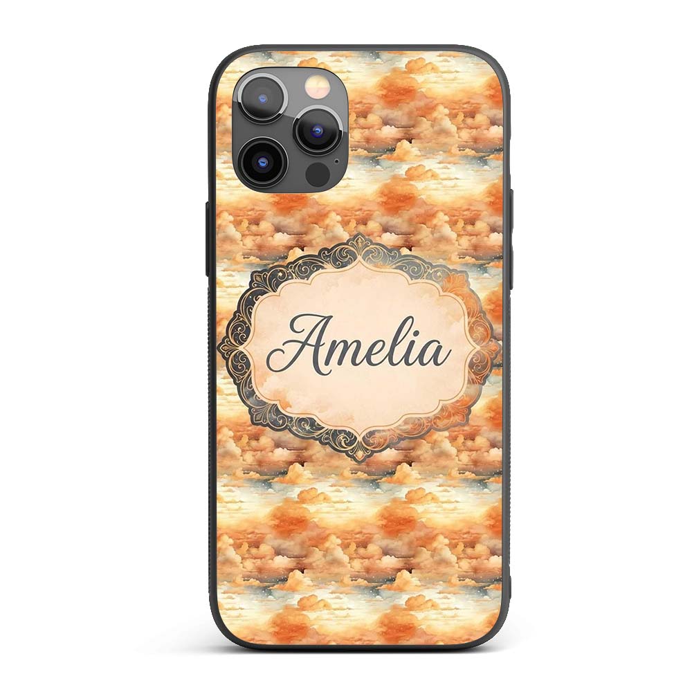 Warm Sunset Orange Clouds Sky Seamless Pattern Custom Name Protective Phone Case Mobile Cover Durable Everyday Smartphone Shock Resistant