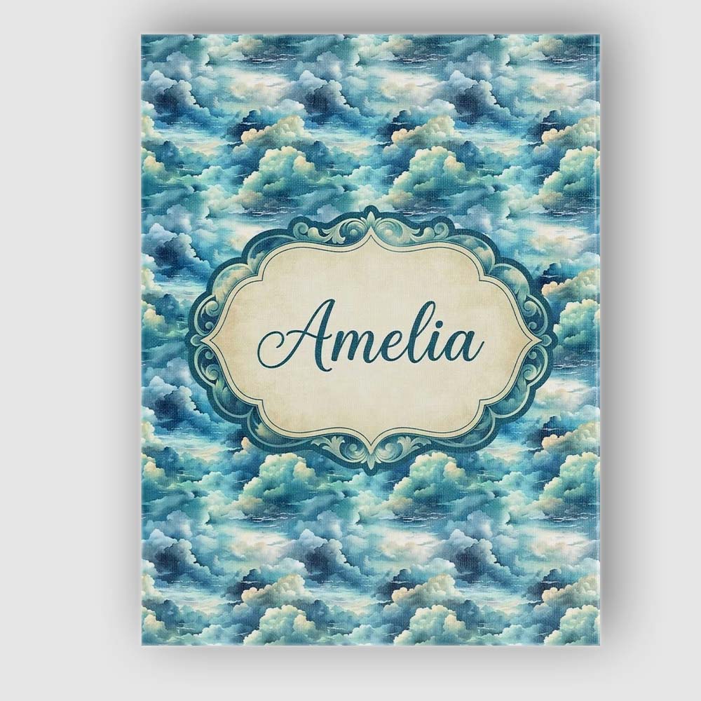 Personalised Name Deep Blue Ocean Clouds Custom Unique Gift Idea Elegant Feature Canvas Wall Art Print Decor Picture Ready to Hang