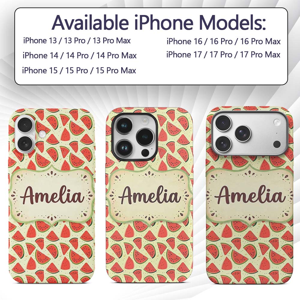 Fresh Watermelon Slices Repeat Seamless Pattern Custom Name Protective Phone Case Mobile Cover Durable Everyday Smartphone Shock Resistant