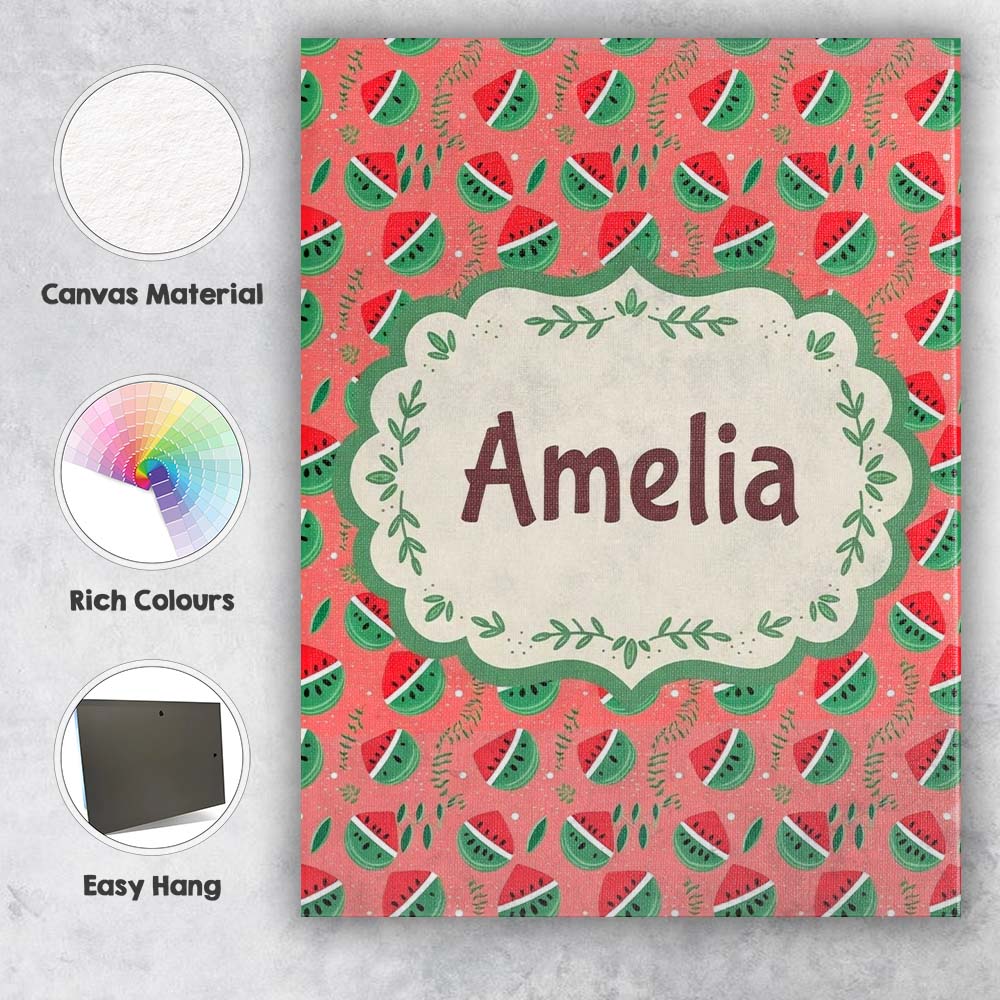 Personalised Name Cute Watermelon Fruit Custom Modern Room Accent Elegant Feature Canvas Wall Art Print Decor Picture Ready to Hang