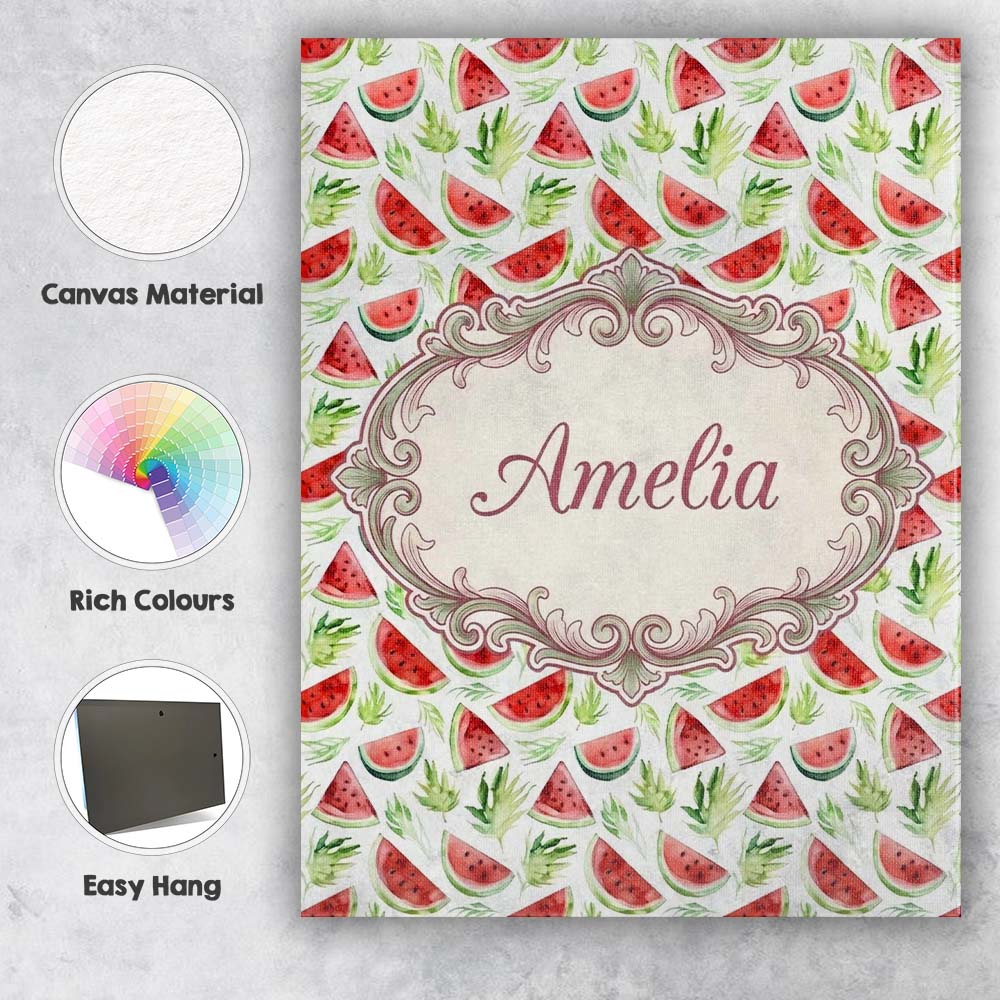 Personalised Name Watercolor Watermelon Custom Modern Room Accent Elegant Feature Canvas Wall Art Print Decor Picture Ready to Hang