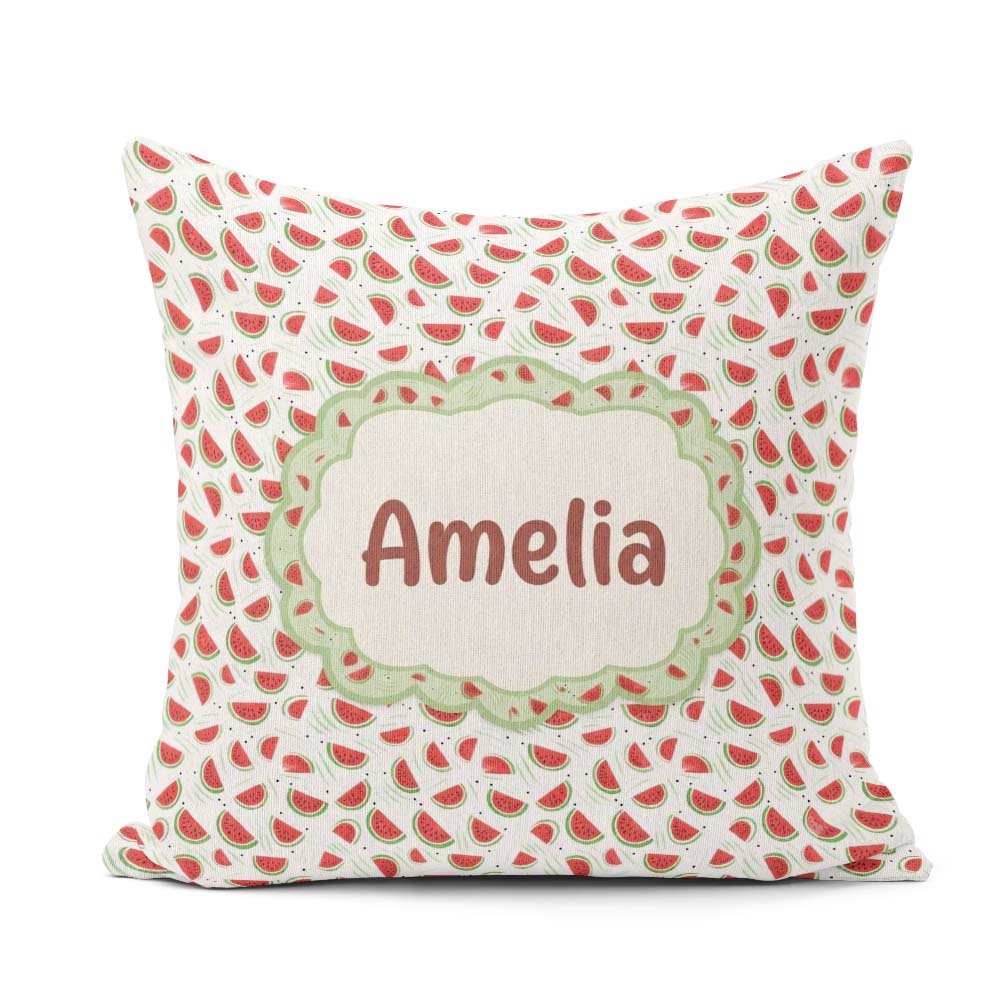 Custom Name Minimal Watermelon Slice Scatter Seamless Name Cute Square Filled Cushion Throw Pillow Sofa Bed Home Decor Zip Washable UK Made