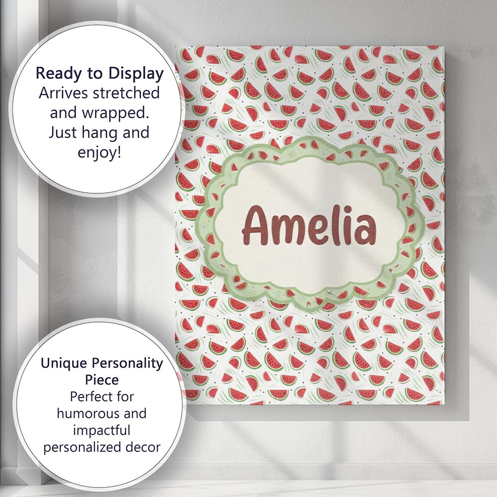 Personalised Name Minimal Watermelon Slice Custom Unique Gift Idea Elegant Feature Canvas Wall Art Print Decor Picture Ready to Hang
