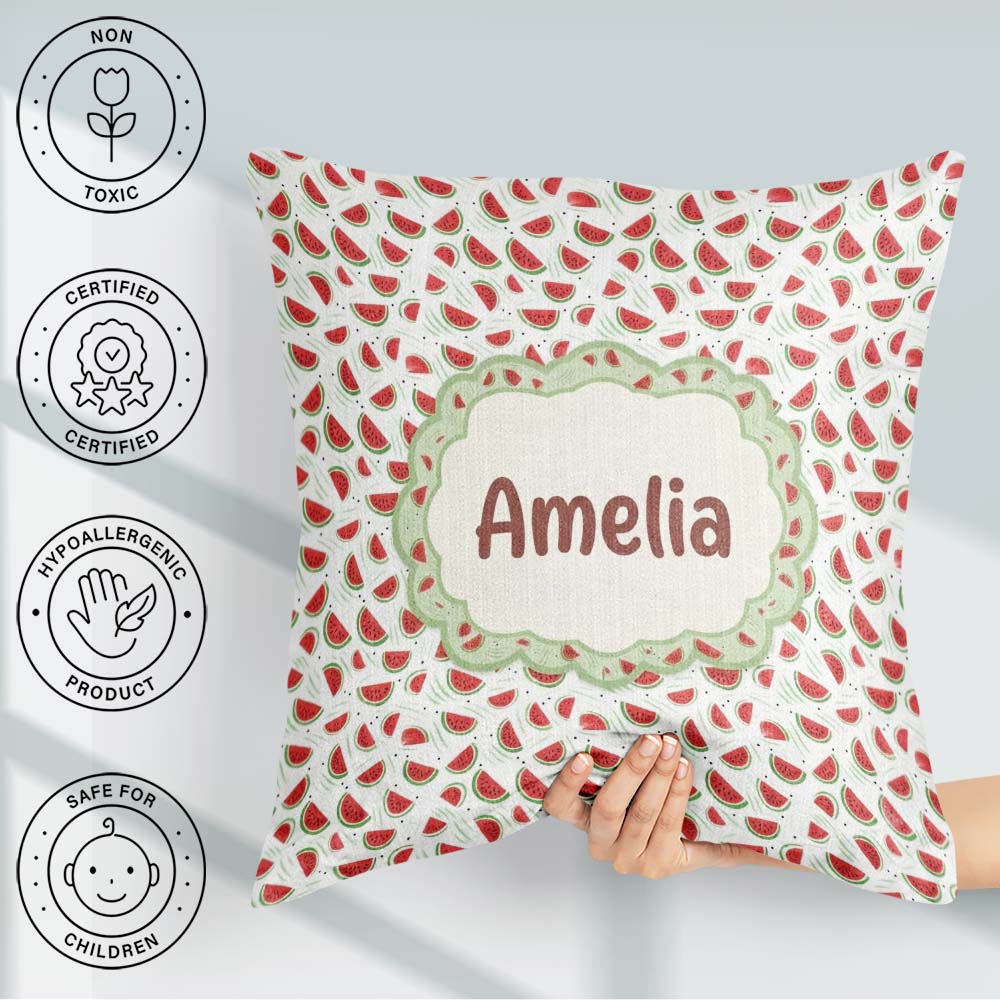 Custom Name Minimal Watermelon Slice Scatter Seamless Name Cute Square Filled Cushion Throw Pillow Sofa Bed Home Decor Zip Washable UK Made