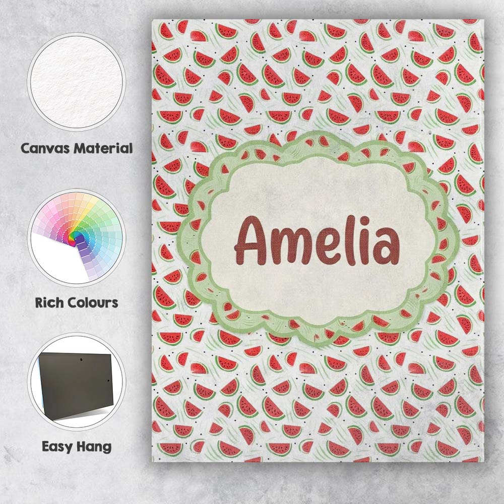 Personalised Name Minimal Watermelon Slice Custom Unique Gift Idea Elegant Feature Canvas Wall Art Print Decor Picture Ready to Hang