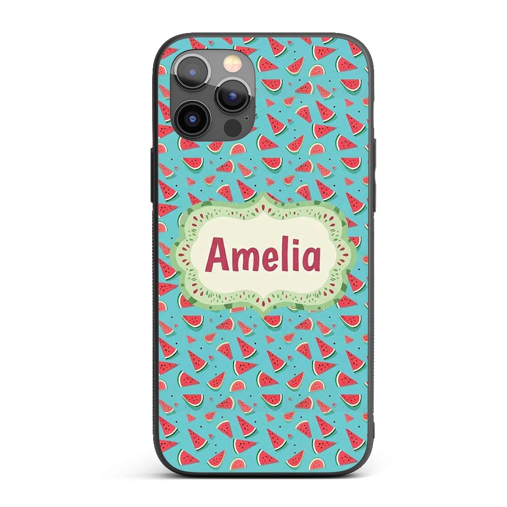 Bright Blue Background Watermelon Slice Seamless Custom Name Protective Phone Case Mobile Cover Durable Everyday Smartphone Shock Resistant