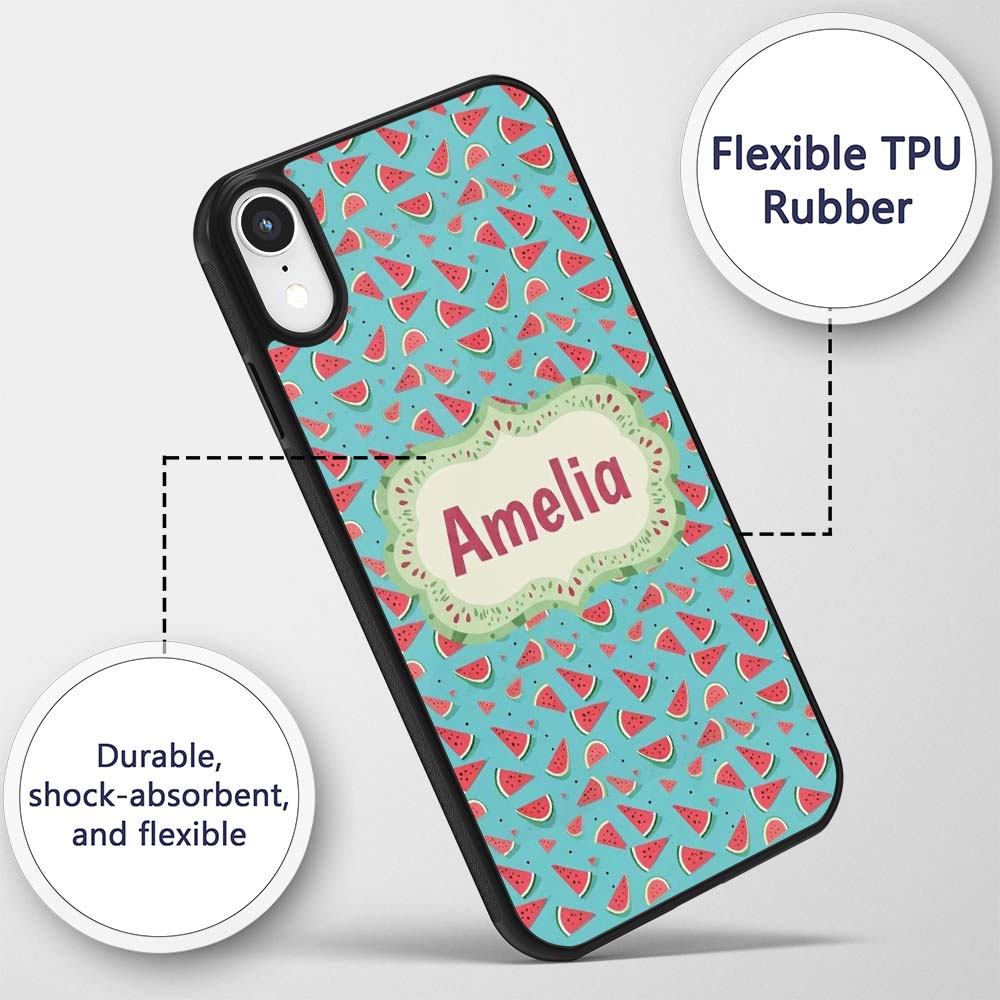 Bright Blue Background Watermelon Slice Seamless Custom Name Protective Phone Case Mobile Cover Durable Everyday Smartphone Shock Resistant
