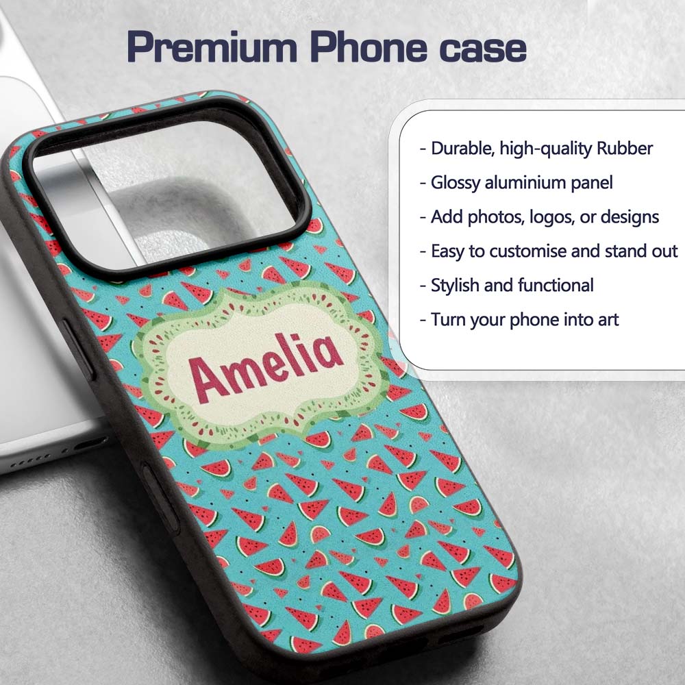 Bright Blue Background Watermelon Slice Seamless Custom Name Protective Phone Case Mobile Cover Durable Everyday Smartphone Shock Resistant