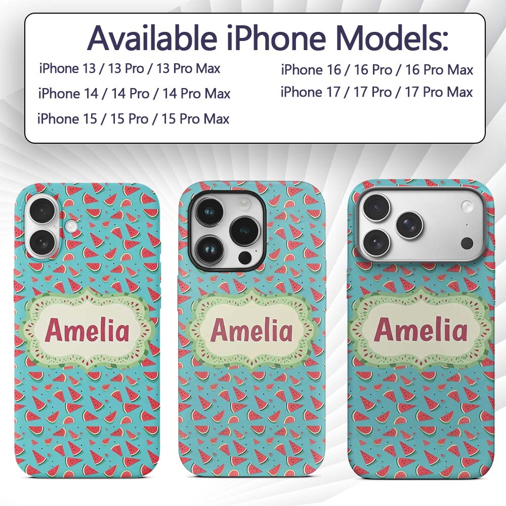 Bright Blue Background Watermelon Slice Seamless Custom Name Protective Phone Case Mobile Cover Durable Everyday Smartphone Shock Resistant