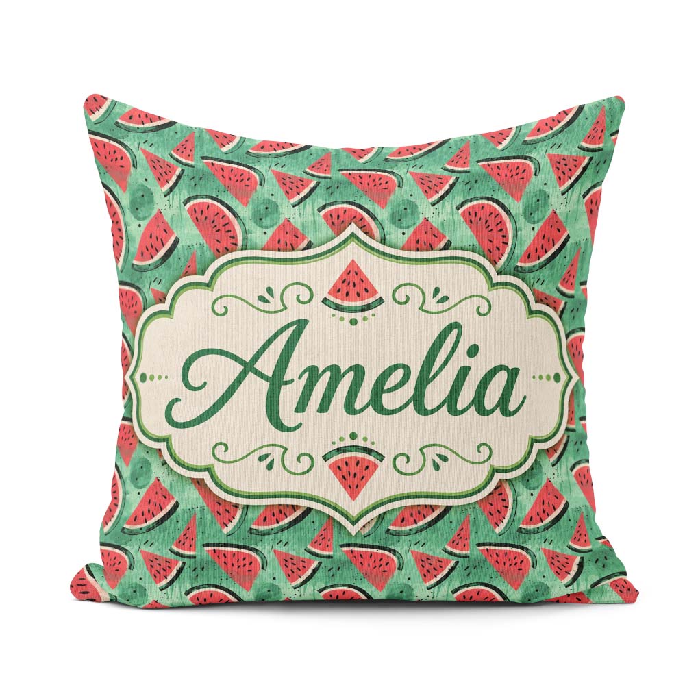 Custom Name Textured Watermelon Abstract Seamless Pattern Custom Square Filled Cushion Throw Pillow Sofa Bed Home Decor Zip Washable UK Made