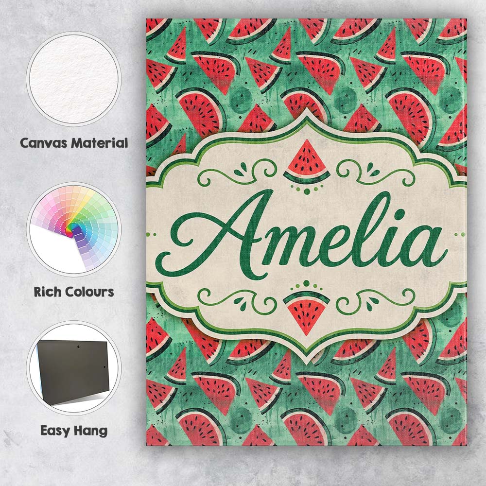 Personalised Name Textured Green Watermelon Custom Bespoke Interior Contemporary Canvas Wall Art Print Decor Picture Ready to Hang
