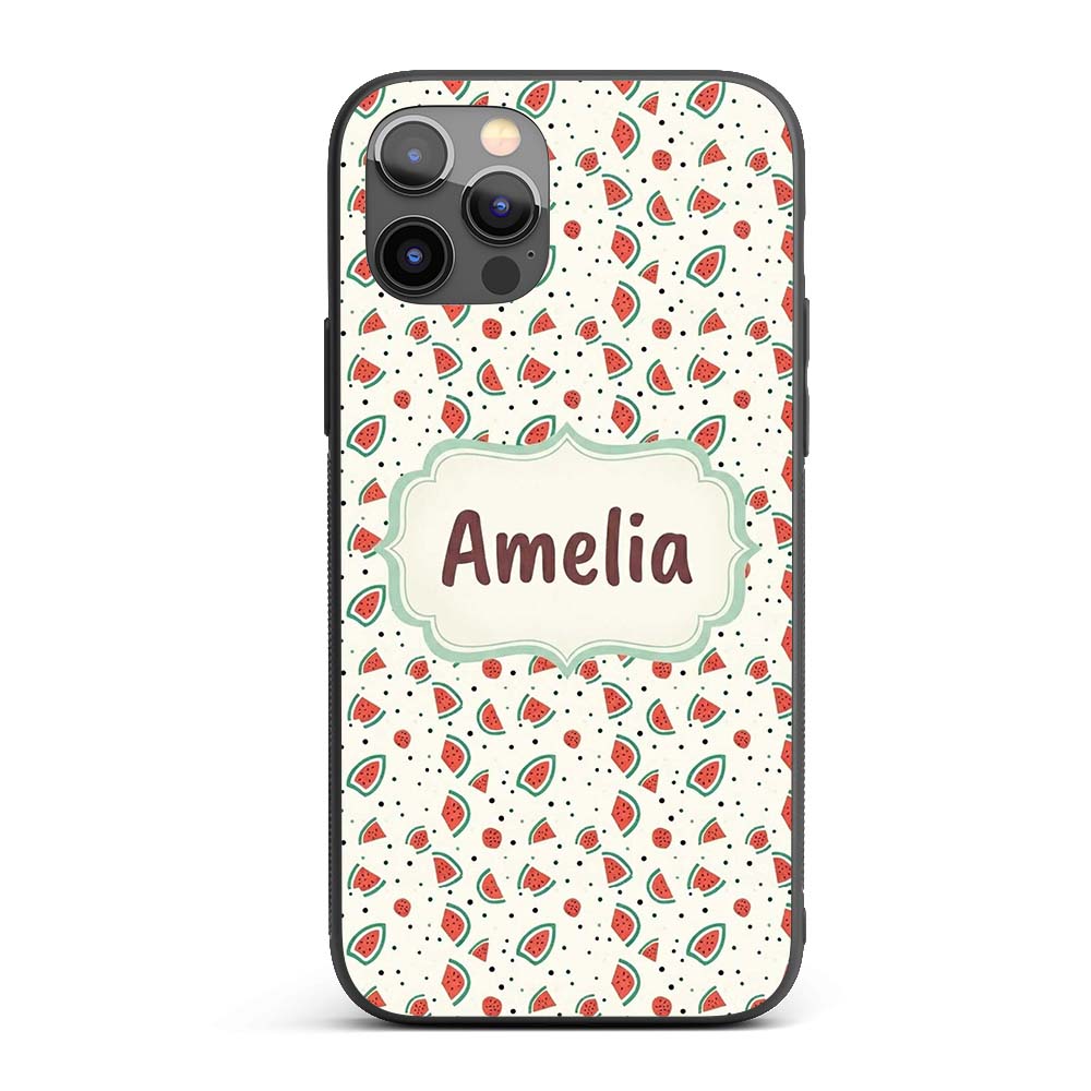 Cute Small Watermelon Slice Dots Seamless Pattern Custom Name Protective Phone Case Mobile Cover Durable Everyday Smartphone Shock Resistant