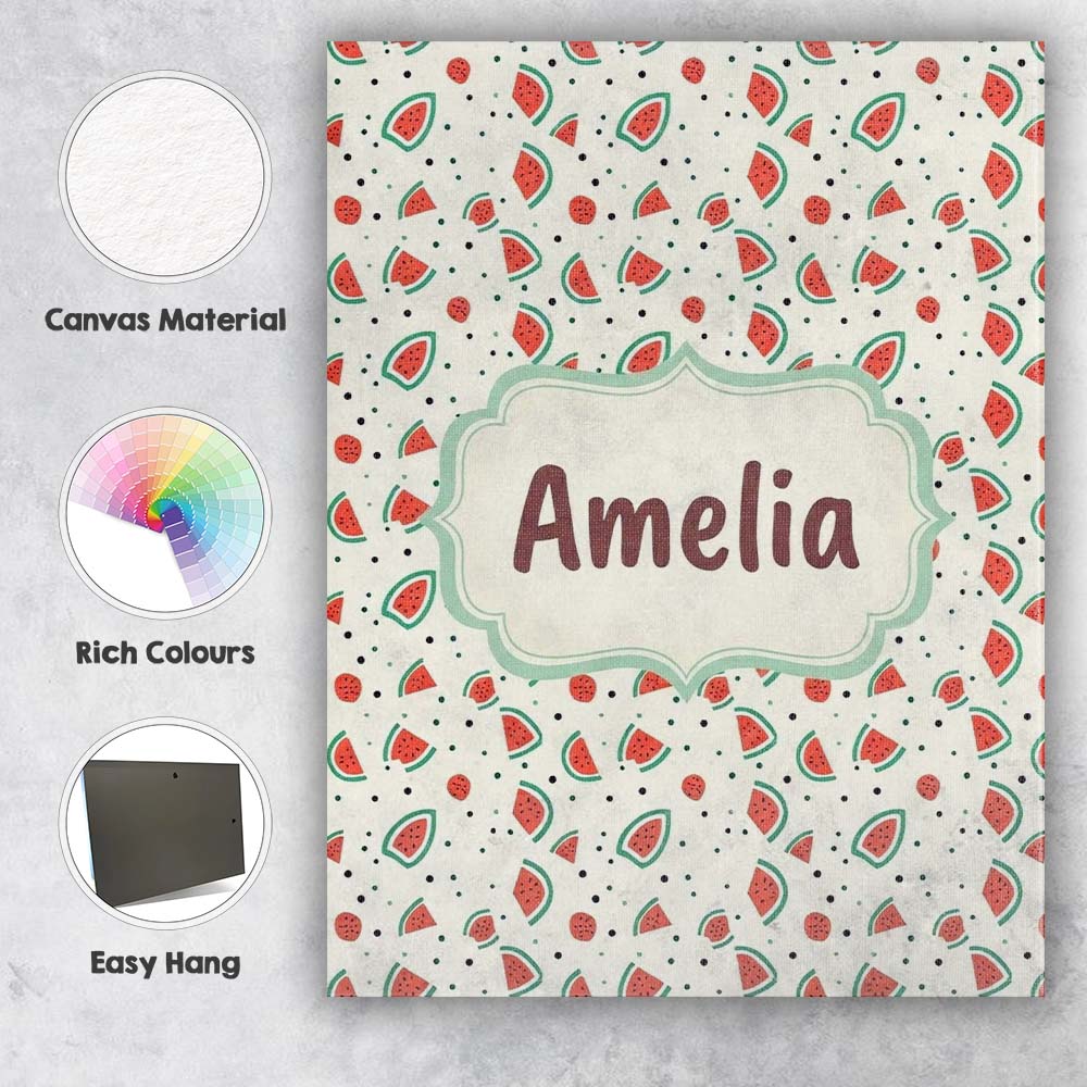 Personalised Name Cute Small Watermelon Custom Modern Room Accent Elegant Feature Canvas Wall Art Print Decor Picture Ready to Hang