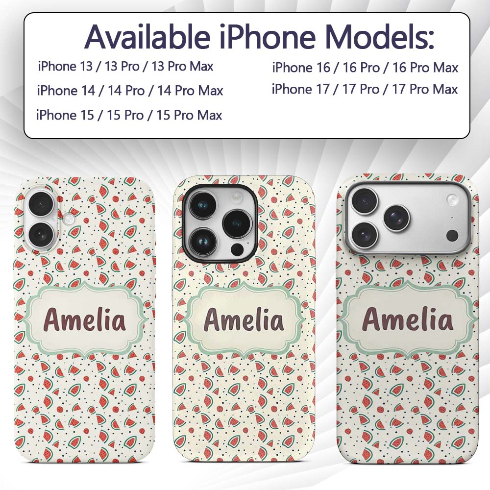 Cute Small Watermelon Slice Dots Seamless Pattern Custom Name Protective Phone Case Mobile Cover Durable Everyday Smartphone Shock Resistant