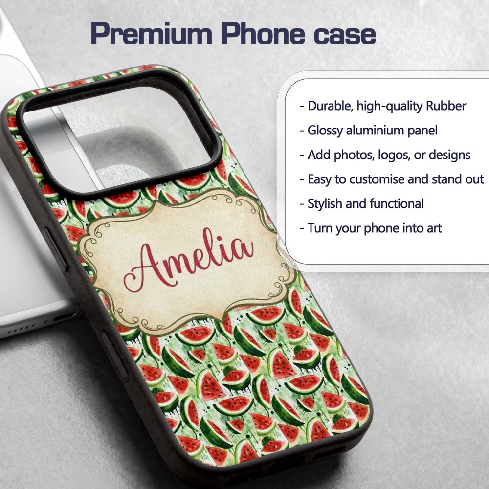 Artistic Watermelon Slice Splash Seamless Pattern Custom Name Protective Phone Case Mobile Cover Durable Everyday Smartphone Shock Resistant