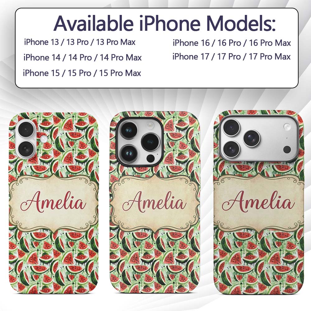 Artistic Watermelon Slice Splash Seamless Pattern Custom Name Protective Phone Case Mobile Cover Durable Everyday Smartphone Shock Resistant