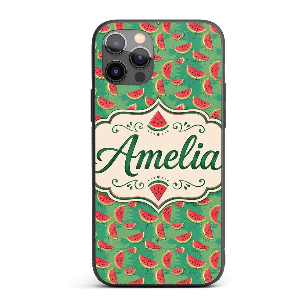 Watermelon Slices on Green Painted Background Custom Name Protective Phone Case Mobile Cover Durable Everyday Smartphone Shock Resistant