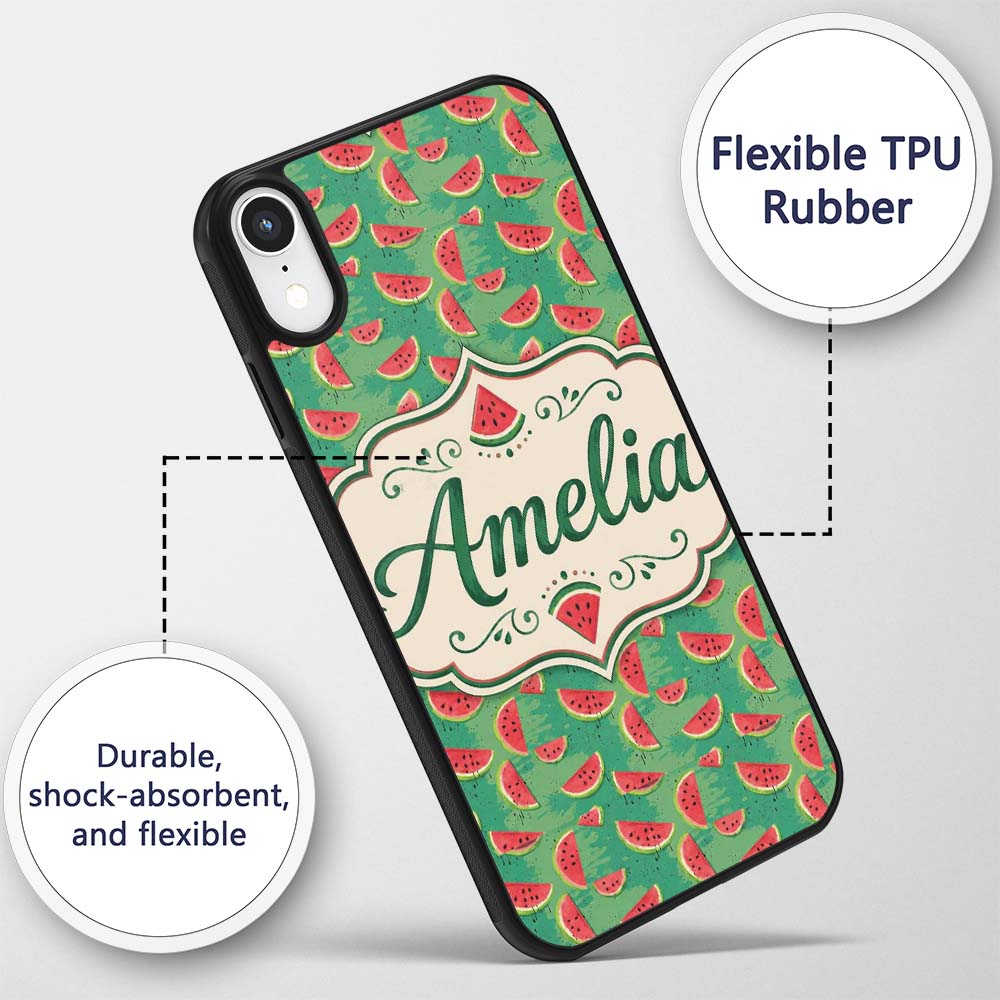 Watermelon Slices on Green Painted Background Custom Name Protective Phone Case Mobile Cover Durable Everyday Smartphone Shock Resistant
