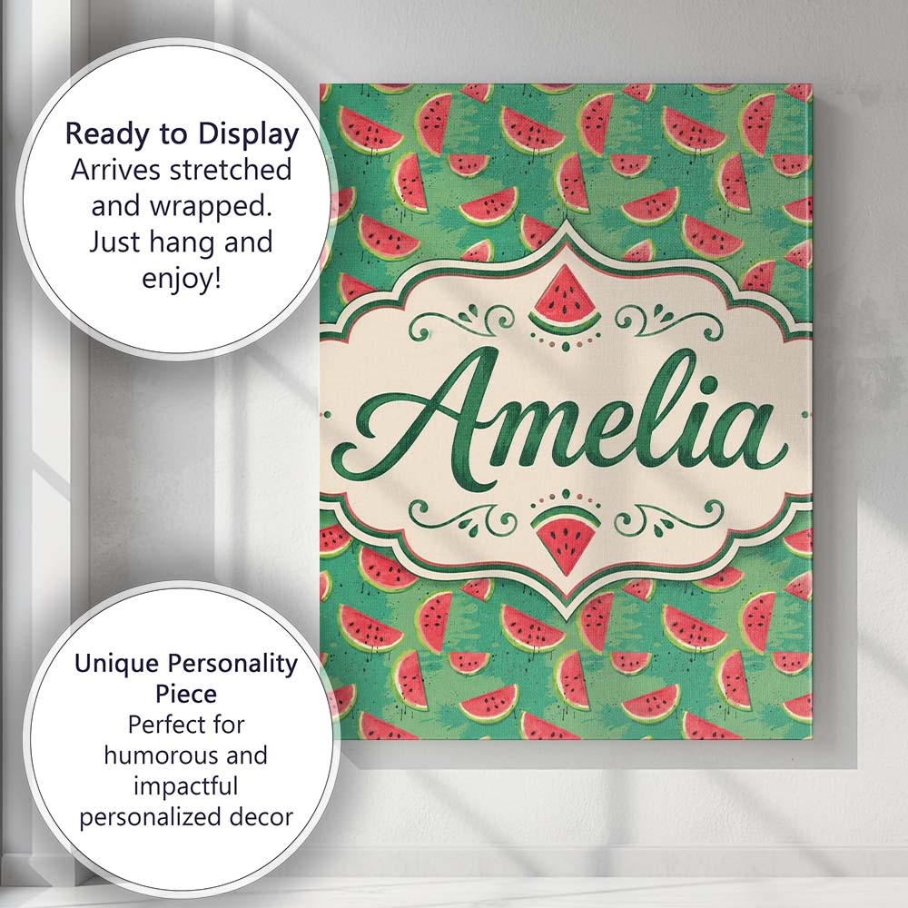 Personalised Name Watermelon Slices on Custom Modern Room Accent Elegant Feature Canvas Wall Art Print Decor Picture Ready to Hang