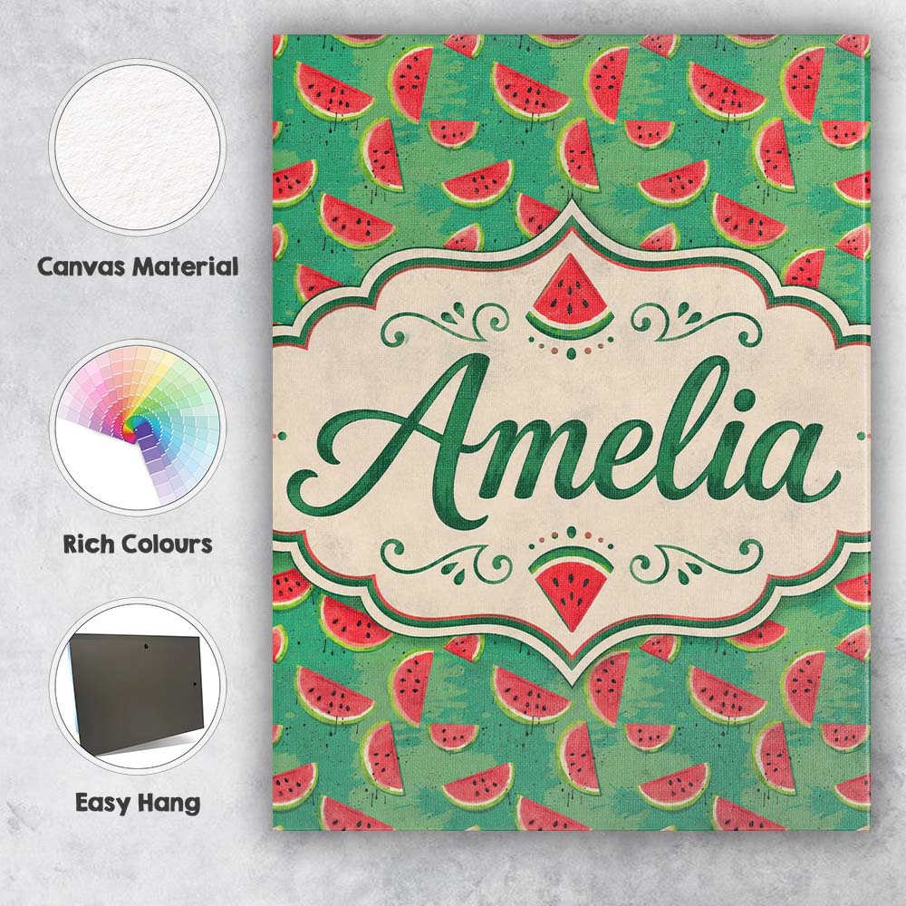 Personalised Name Watermelon Slices on Custom Modern Room Accent Elegant Feature Canvas Wall Art Print Decor Picture Ready to Hang