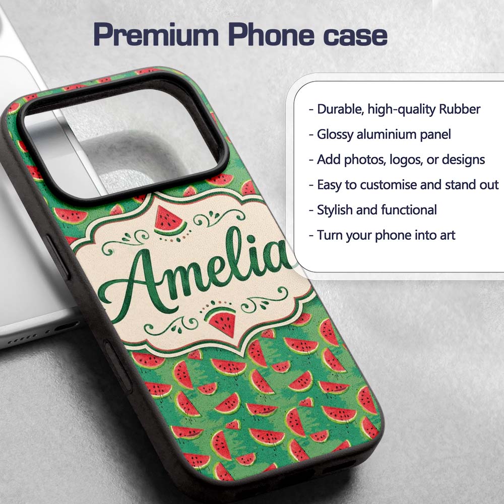 Watermelon Slices on Green Painted Background Custom Name Protective Phone Case Mobile Cover Durable Everyday Smartphone Shock Resistant