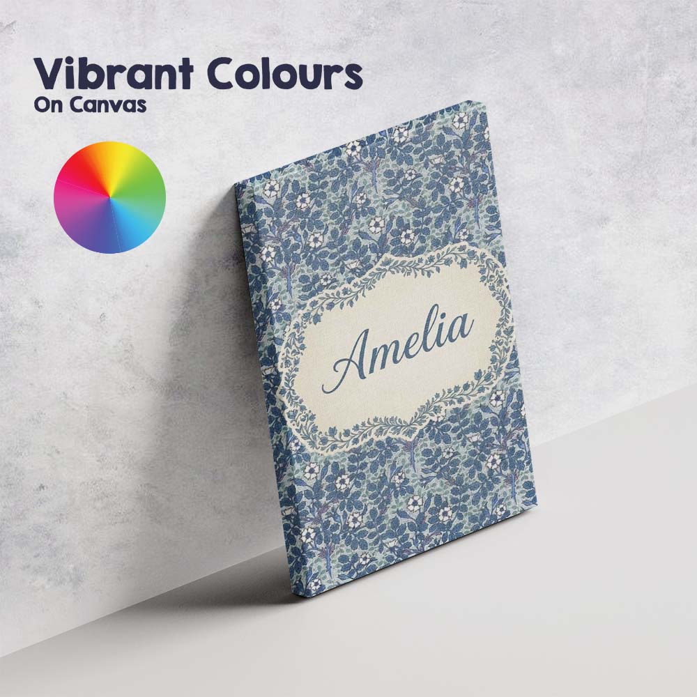 Personalised Name Blue Floral Vine Classic Custom Unique Gift Idea Elegant Feature Canvas Wall Art Print Decor Picture Ready to Hang