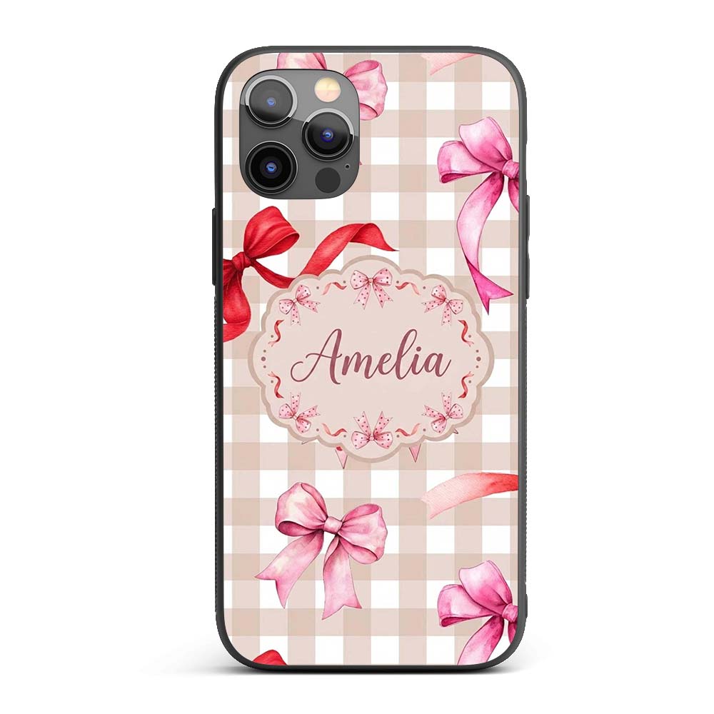 Watercolor Ribbon Bow Seamless Pattern on Taupe Custom Name Protective Phone Case Mobile Cover Durable Everyday Smartphone Shock Resistant