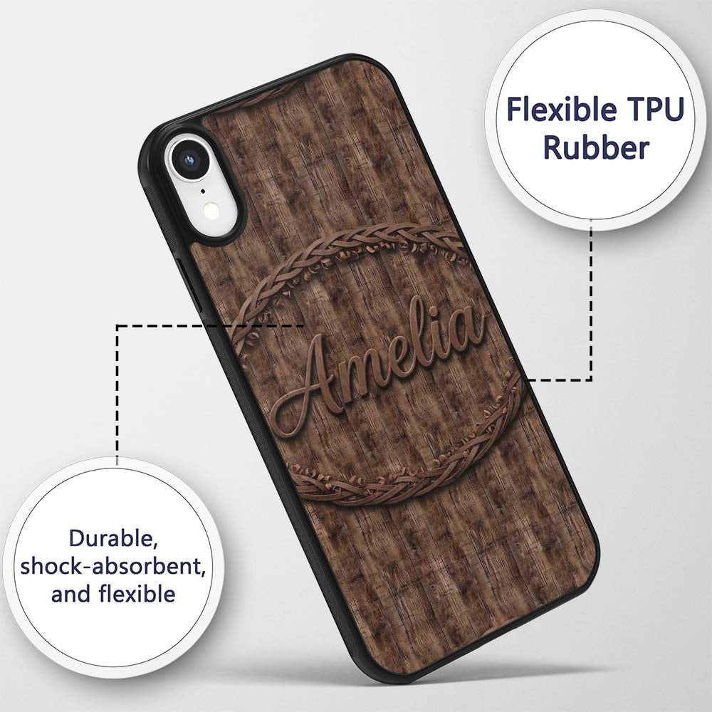 Dark Rustic Wooden Plank Texture Seamless Pattern Custom Name Protective Phone Case Mobile Cover Durable Everyday Smartphone Shock Resistant