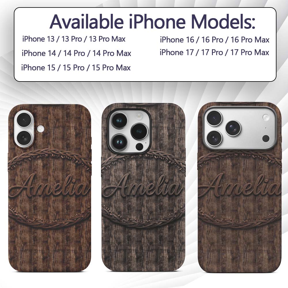 Dark Rustic Wooden Plank Texture Seamless Pattern Custom Name Protective Phone Case Mobile Cover Durable Everyday Smartphone Shock Resistant