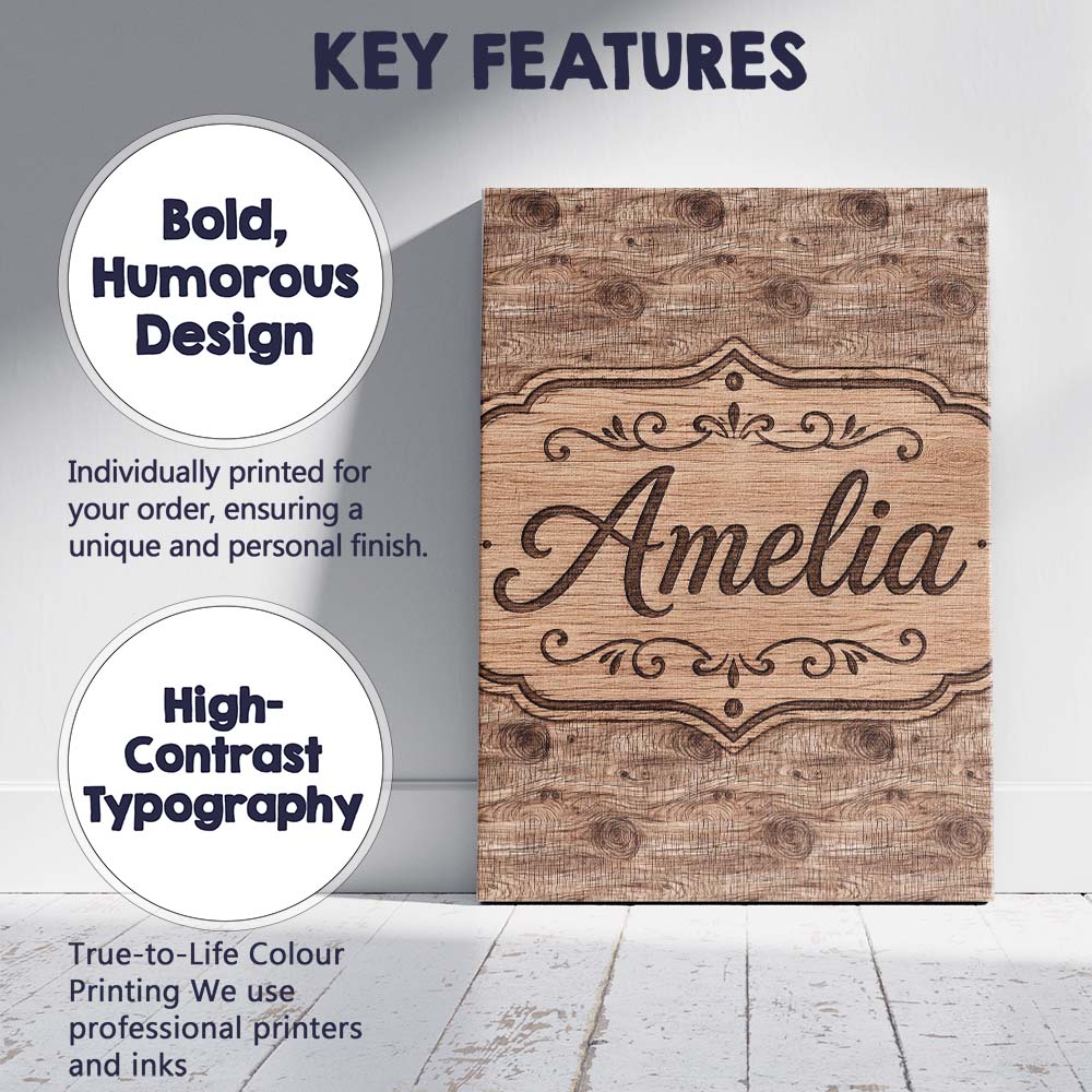 Personalised Name Natural Wood Grain Rings Custom Unique Gift Idea Elegant Feature Canvas Wall Art Print Decor Picture Ready to Hang