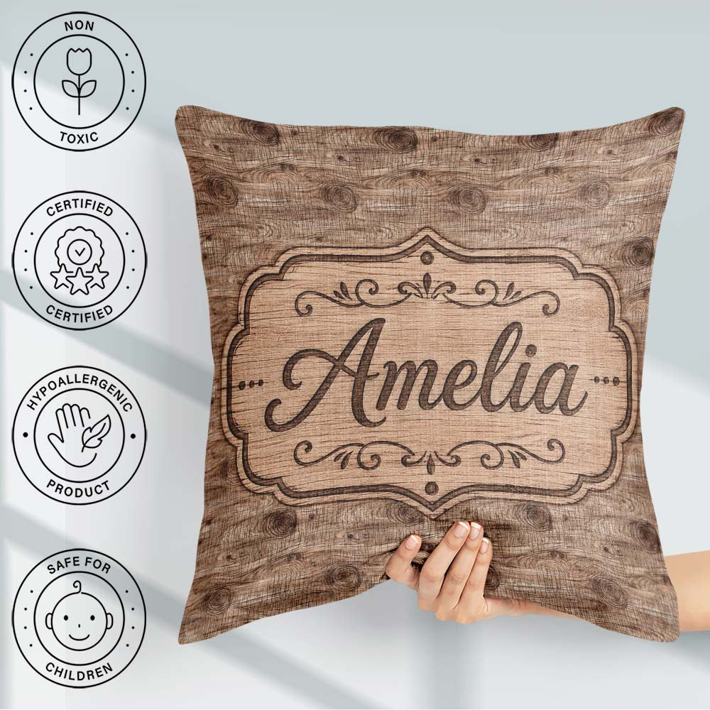 Custom Name Natural Wood Grain Rings Texture Seamless Name Cute Square Filled Cushion Throw Pillow Sofa Bed Home Decor Zip Washable UK Made