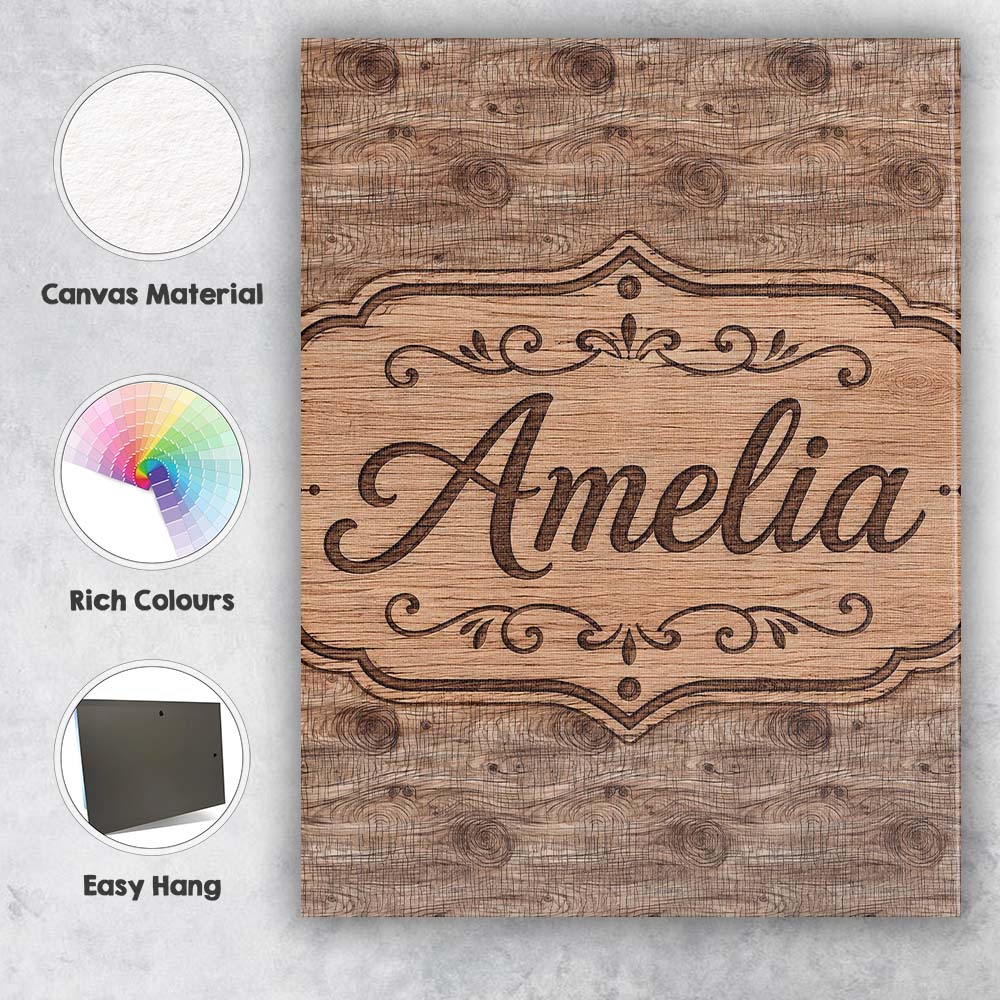 Personalised Name Natural Wood Grain Rings Custom Unique Gift Idea Elegant Feature Canvas Wall Art Print Decor Picture Ready to Hang