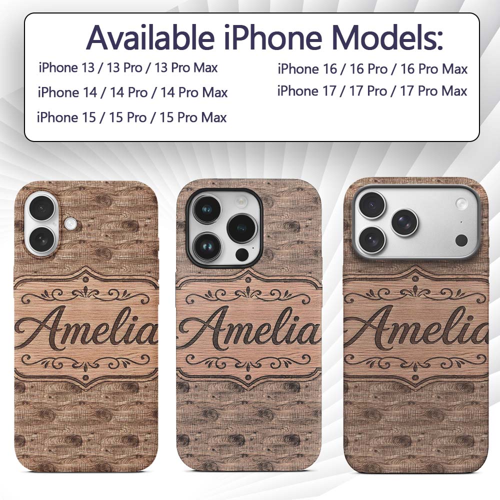 Natural Wood Grain Rings Texture Seamless Pattern Custom Name Protective Phone Case Mobile Cover Durable Everyday Smartphone Shock Resistant