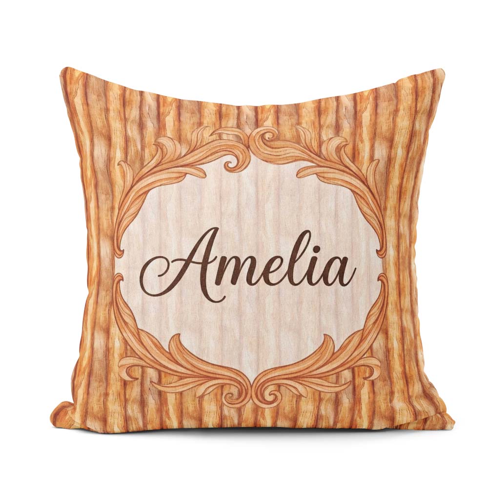 Custom Name Warm Brown Wood Plank Vertical Texture Seamless Name Square Filled Cushion Throw Pillow Sofa Bed Home Decor Zip Washable UK Made