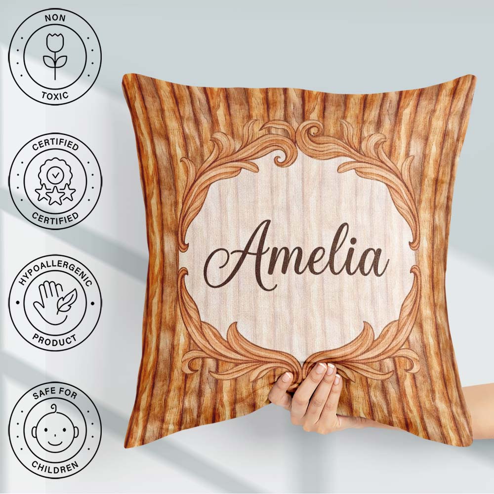 Custom Name Warm Brown Wood Plank Vertical Texture Seamless Name Square Filled Cushion Throw Pillow Sofa Bed Home Decor Zip Washable UK Made