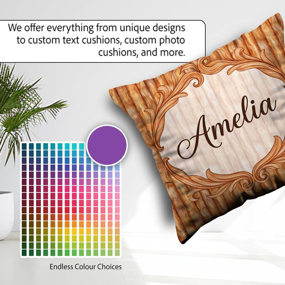 Custom Name Warm Brown Wood Plank Vertical Texture Seamless Name Square Filled Cushion Throw Pillow Sofa Bed Home Decor Zip Washable UK Made
