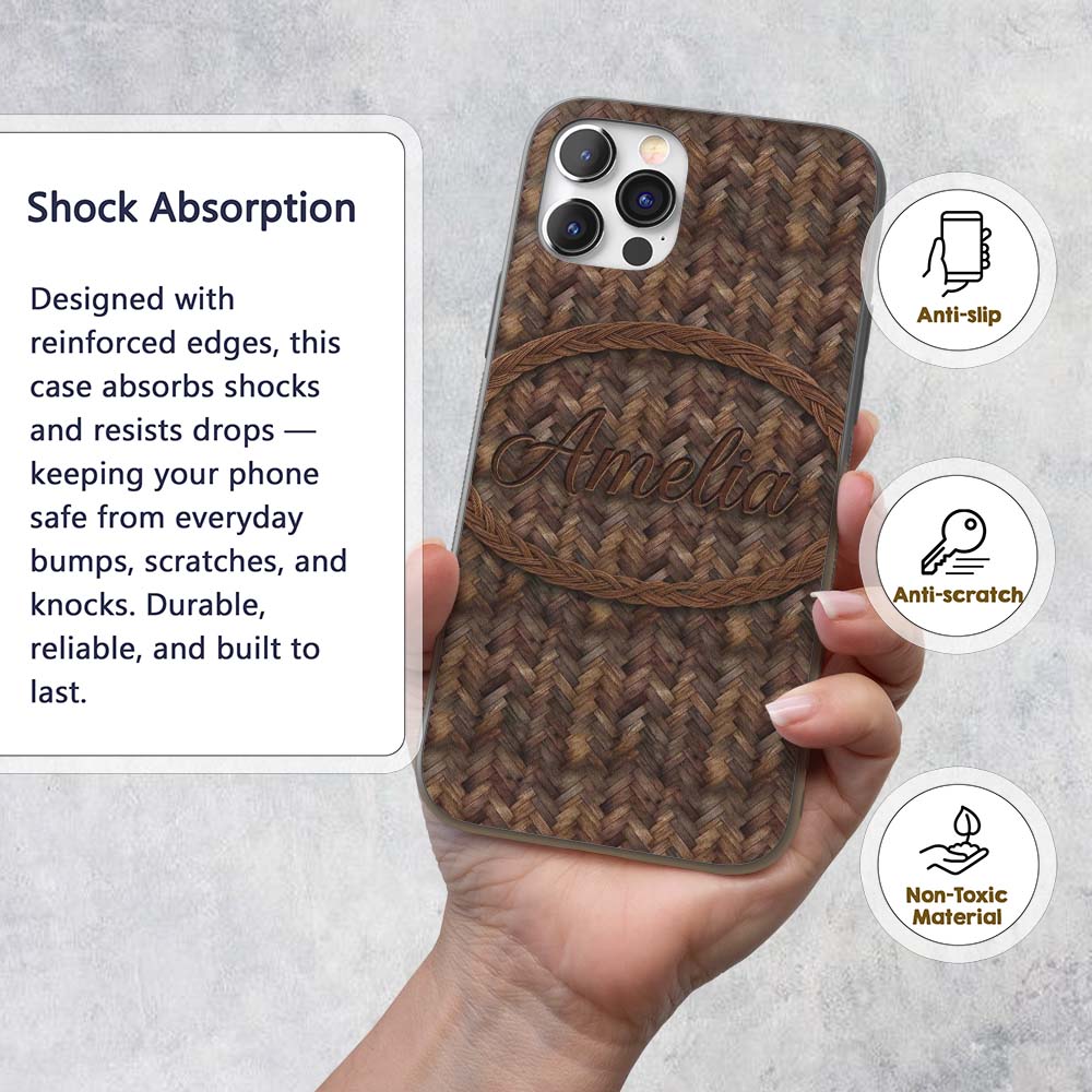 Herringbone Wood Flooring Parquet Printed Design Custom Name Protective Phone Case Mobile Cover Durable Everyday Smartphone Shock Resistant