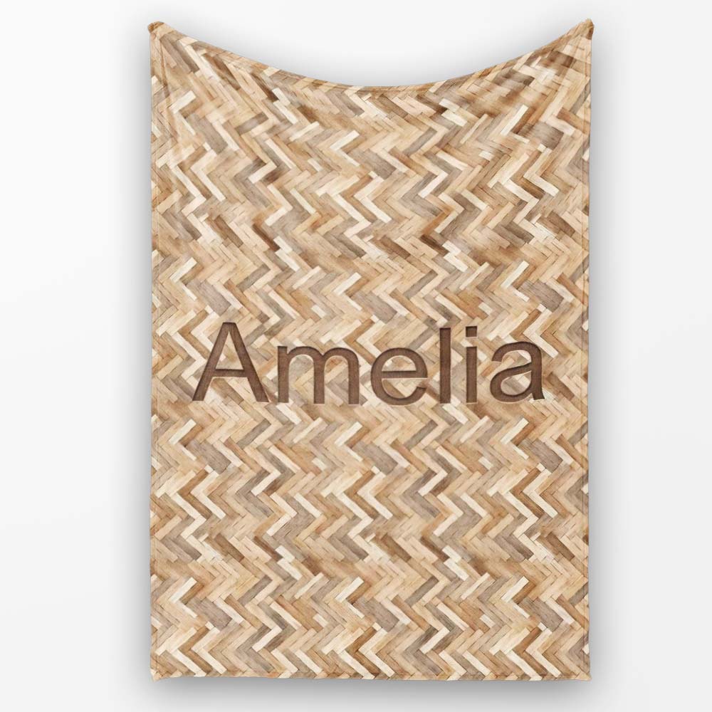 Light Oak Herringbone Wood Flooring Seamless Pattern Name Cute Personalised Custom Name Super Soft Fleece Blanket Bed Sofa Throw