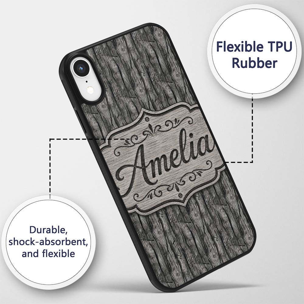 Dark Weathered Wooden Planks Rustic Seamless Custom Name Protective Phone Case Mobile Cover Durable Everyday Smartphone Shock Resistant