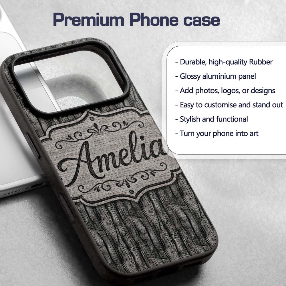 Dark Weathered Wooden Planks Rustic Seamless Custom Name Protective Phone Case Mobile Cover Durable Everyday Smartphone Shock Resistant