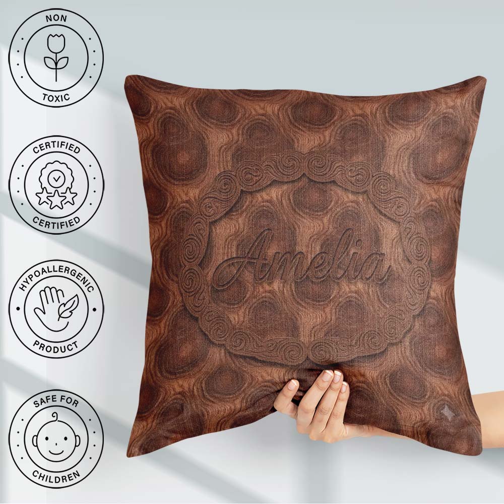 Custom Name Rich Swirling Wood Grain Texture Seamless Name Cute Square Filled Cushion Throw Pillow Sofa Bed Home Decor Zip Washable UK Made