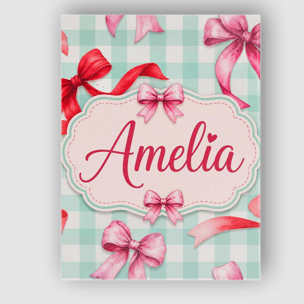Personalised Name Watercolor Ribbon Bow Custom Modern Room Accent Elegant Feature Canvas Wall Art Print Decor Picture Ready to Hang