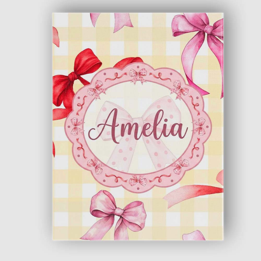 Personalised Name Watercolor Ribbon Bow Custom Modern Room Accent Elegant Feature Canvas Wall Art Print Decor Picture Ready to Hang